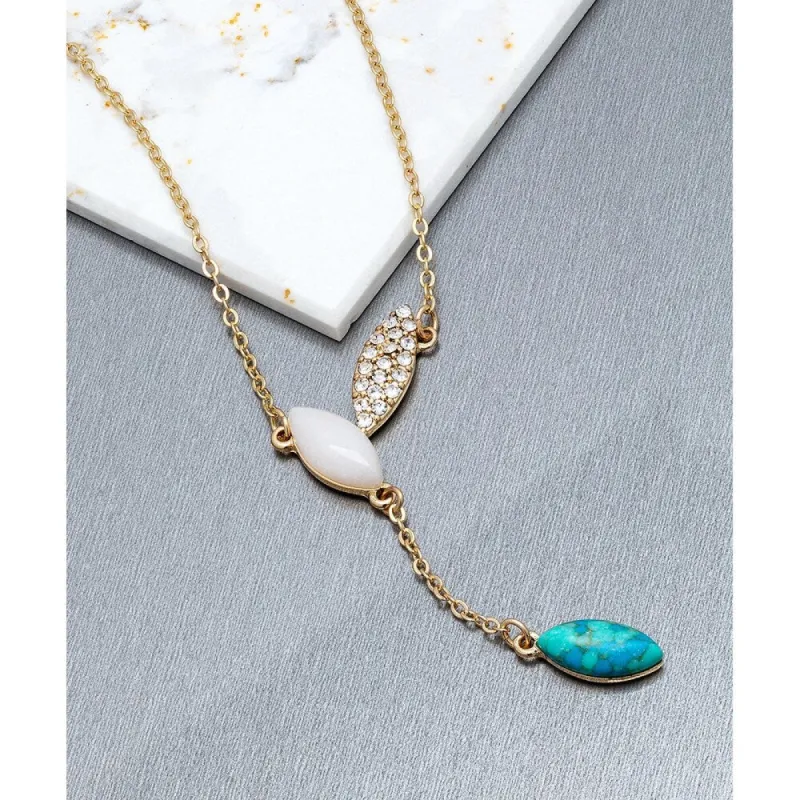 Goldtone Teal Pave Tri-leaf Lariat Necklace - White sold by Zulily