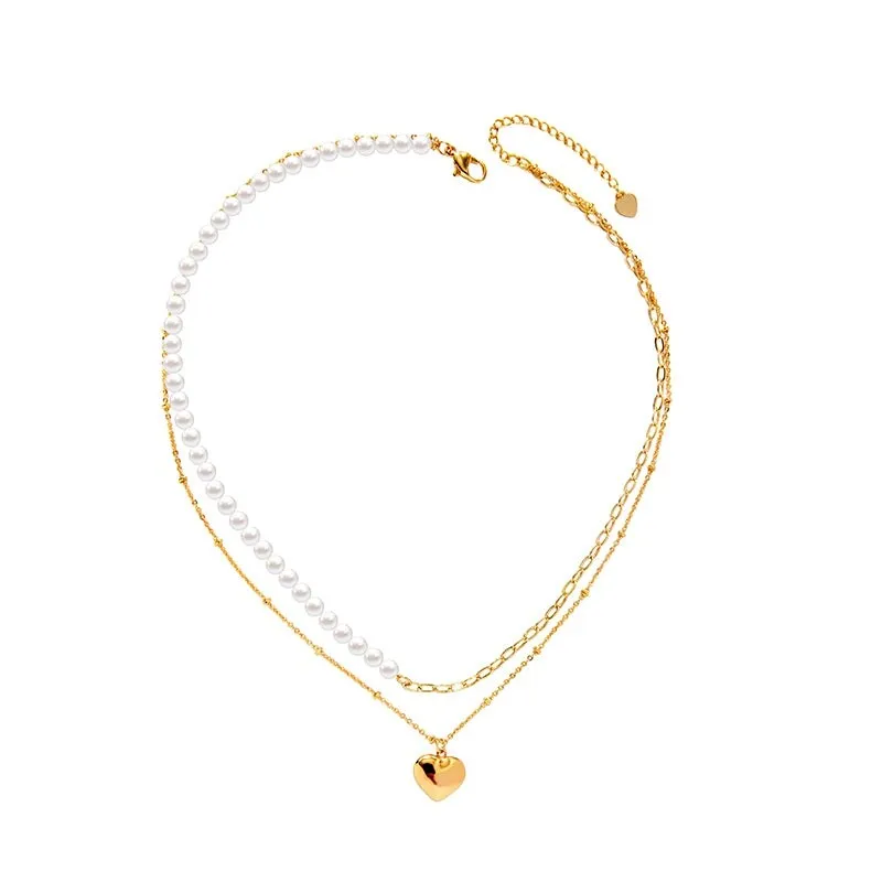 Goldtone Imitation Pearl Layered Heart Necklace - White sold by Zulily