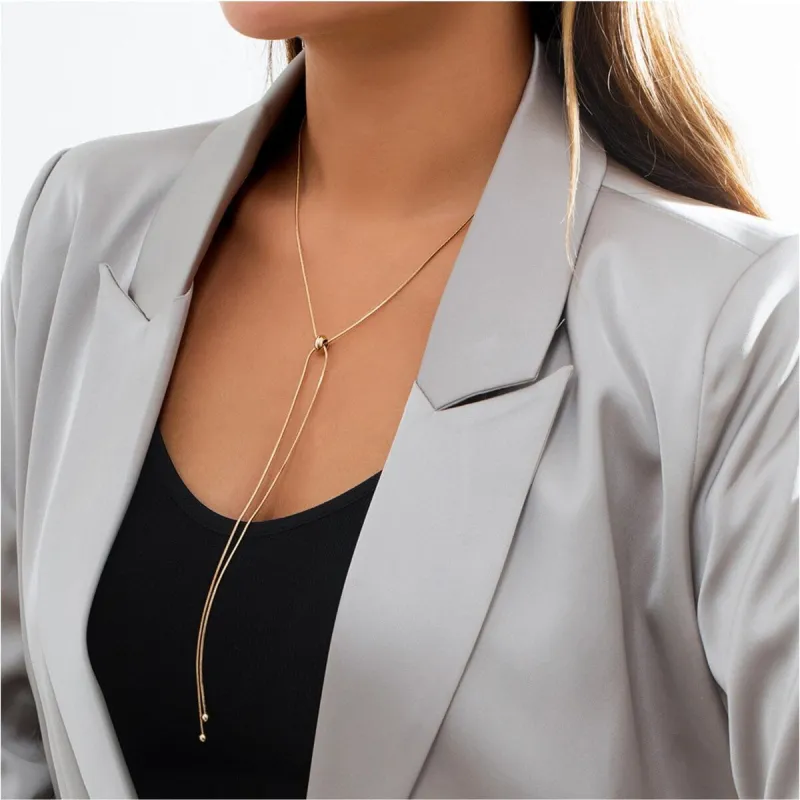 Goldtone Long Adjustable Minimalist Necklace - White sold by Zulily
