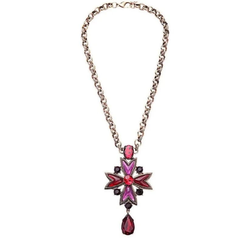 Pink Red Crystal Cross And Teardrop Necklace - White sold by Zulily