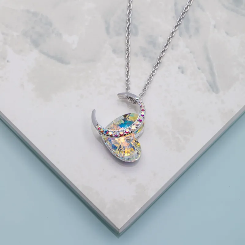 Aurora Borealis Swarovski Crystal Heart Crescent Moon Pendant Necklace - White sold by Zulily
