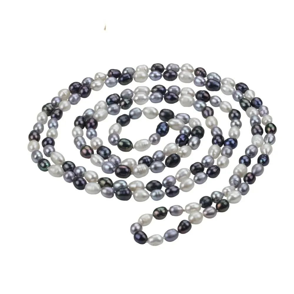 Sterling Silver White & Grey Mix Freshwater Pearl Long Necklace sold by Zulily