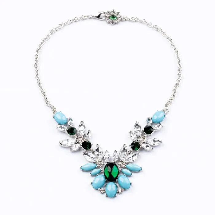 Blue Clear Crystal Bib Statement Necklace - White sold by Zulily