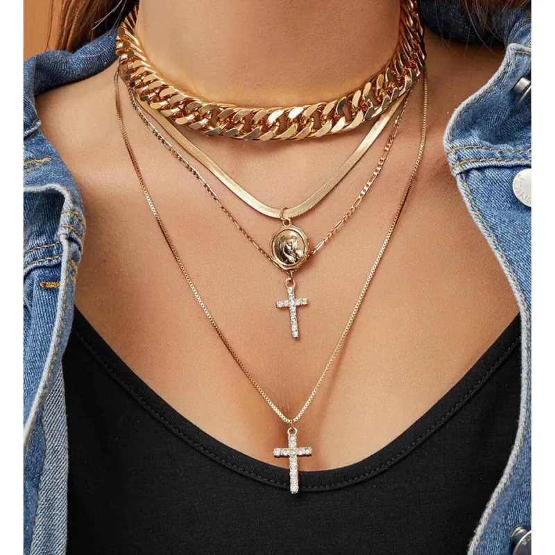 Goldtone Layered Cross Necklace - White sold by Zulily