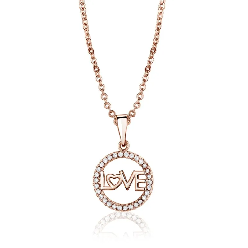 Rose Goldtone Cubic Zirconia Circular Love Pendant Necklace - White sold by Zulily
