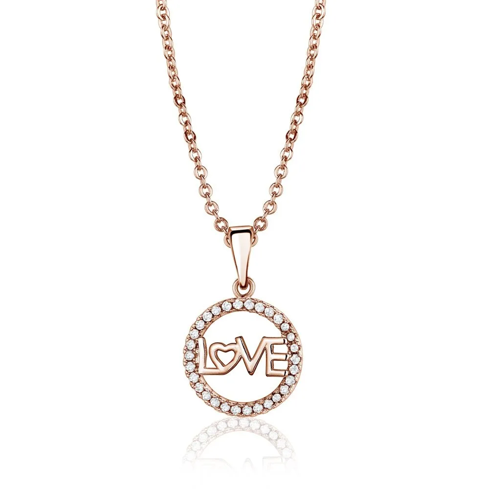 Rose Goldtone Cubic Zirconia Circular Love Pendant Necklace - White sold by Zulily