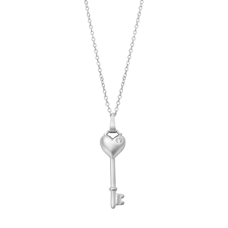 Sterling Silver Heart Key Pendant Necklace with Cubic Zirconia - White sold by Zulily