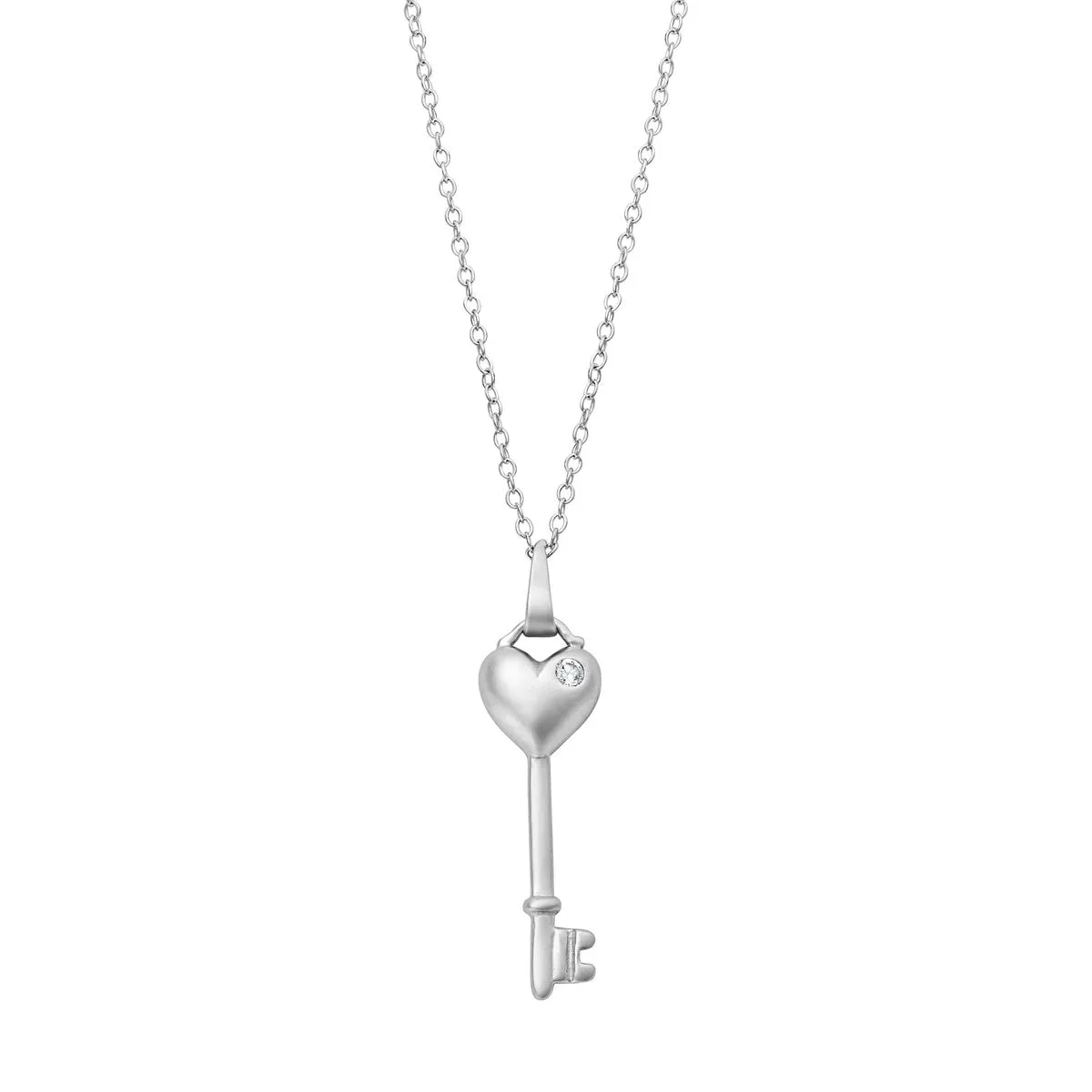 Sterling Silver Heart Key Pendant Necklace with Cubic Zirconia - White sold by Zulily