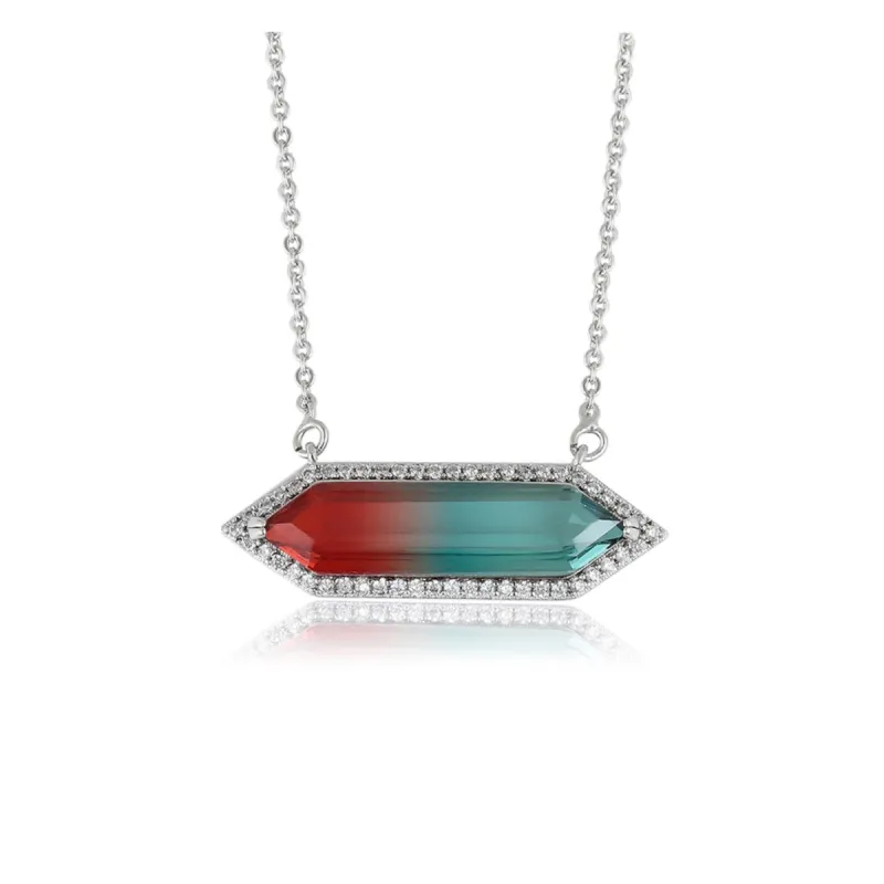 Red Teal Gradient Crystal Necklace - White sold by Zulily