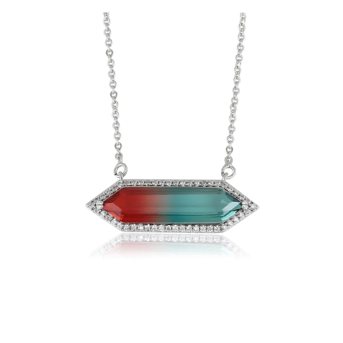 Red Teal Gradient Crystal Necklace - White sold by Zulily