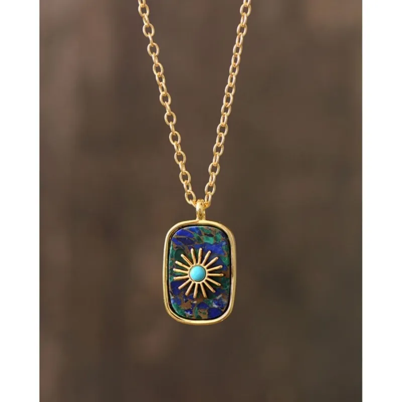 Marbled Lapis Malachite Square Sun Pendant Necklace - White sold by Zulily