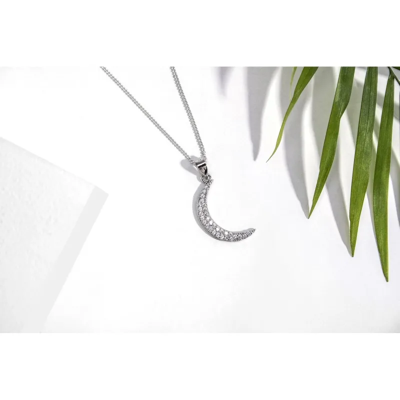 Cubic Zirconia & Sterling Silver Pavé Moon Pendant Necklace - White sold by Zulily