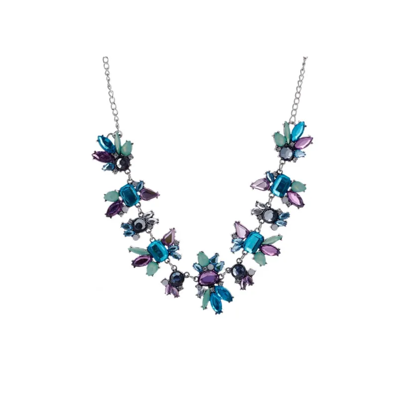 Blue Pink Multi Colored Crystal Necklace - White sold by Zulily