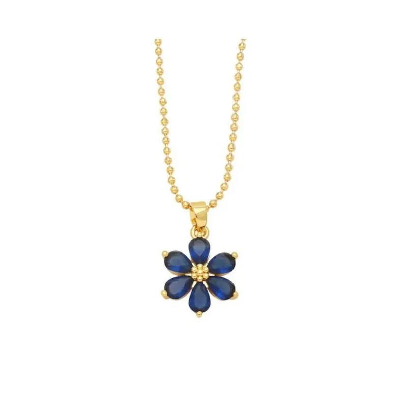 Goldtone Buttercup Flower Pendant Prong Set CZ in Sapphire - White sold by Zulily