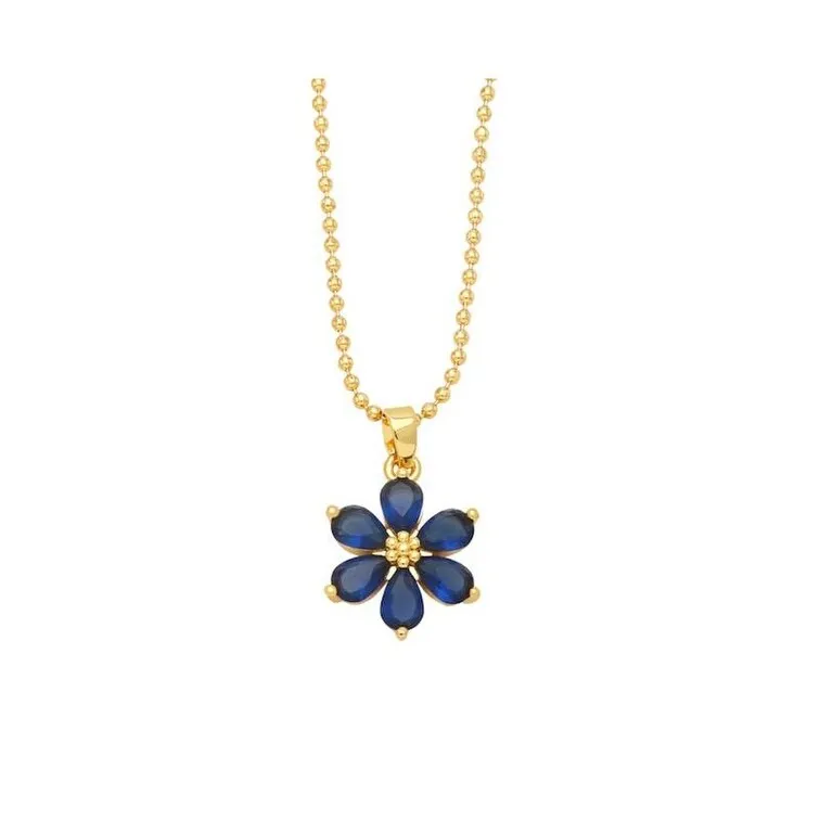 Goldtone Buttercup Flower Pendant Prong Set CZ in Sapphire - White sold by Zulily
