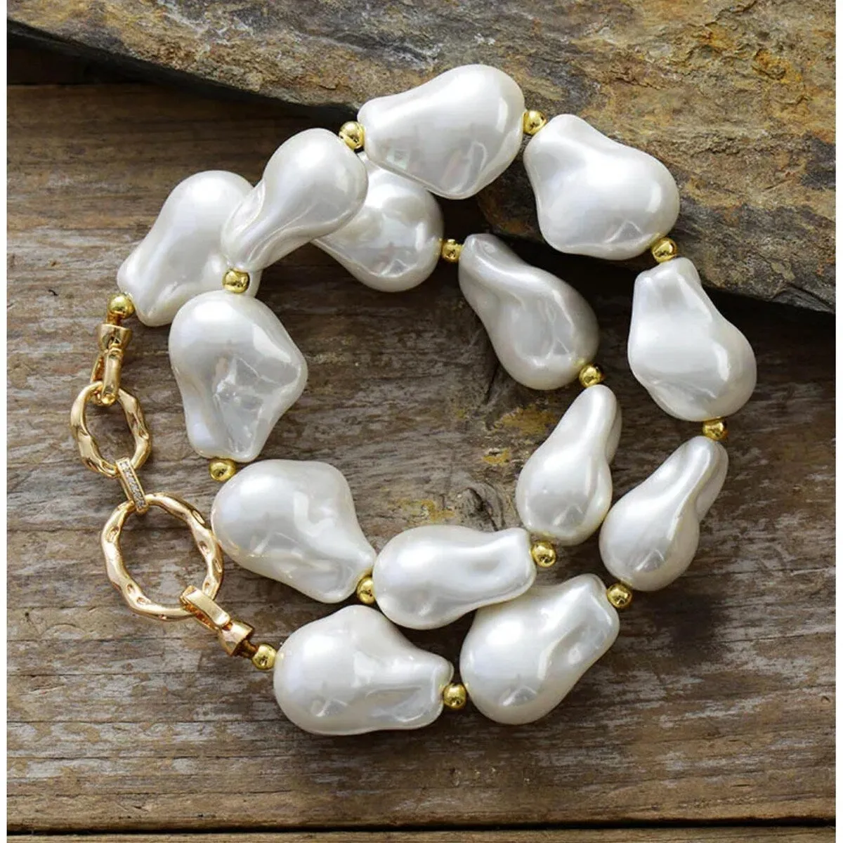 Goldtone & Freshwater Baroque Pearl Choker Collar Necklace - White sold by Zulily