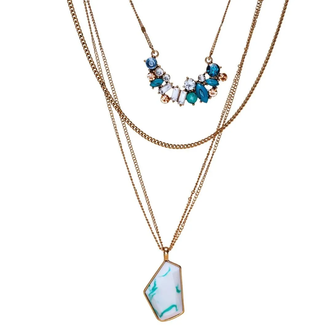 Goldtone Blue Layered Necklace (91916-28) - White sold by Zulily
