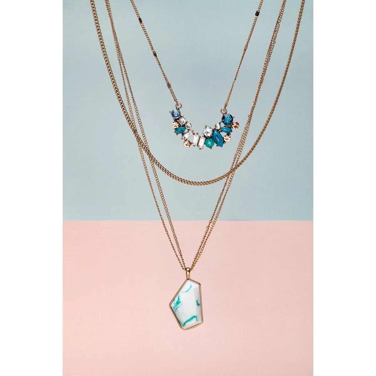 Goldtone Blue Layered Necklace (91916-28) - White sold by Zulily product image thumbnail 2