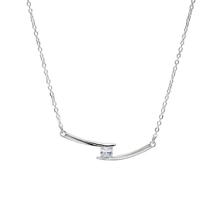 Sterling Silver Bar Cubic Zirconia Pendant Necklace - White sold by Zulily