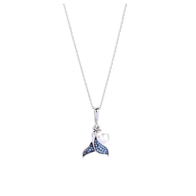 Silvertone Blue Crystal Whale Tail Pendant Necklace - White sold by Zulily