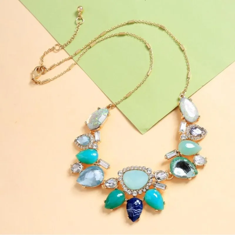 Blue Green Crystal Statement Bib Necklace - White sold by Zulily