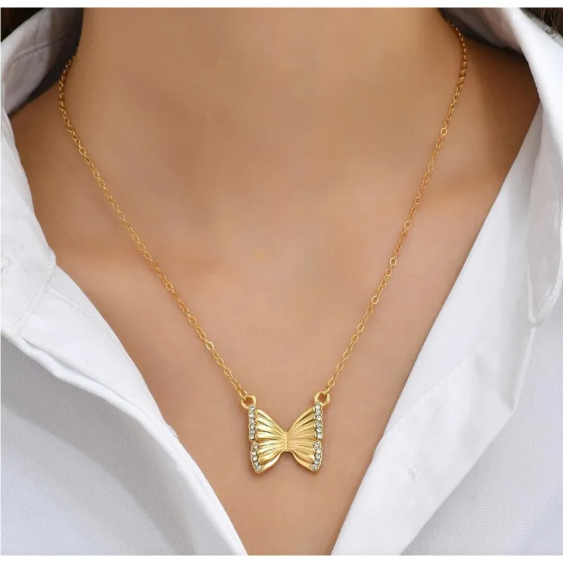 Goldtone Crystal Butterfly Pendant Necklace - White sold by Zulily