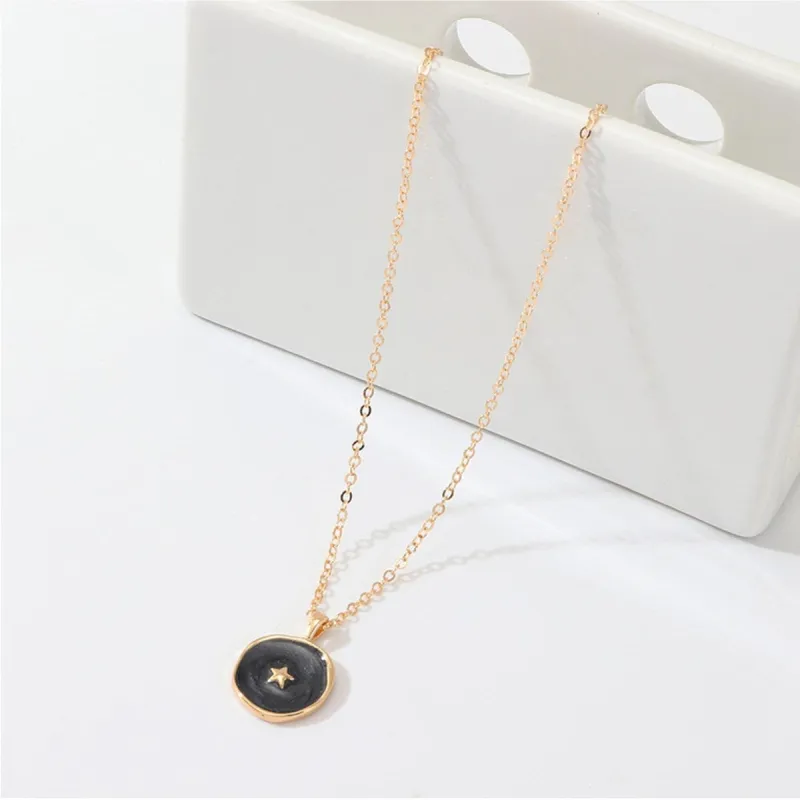 Goldtone Black Circular Star Pendant Necklace - White sold by Zulily