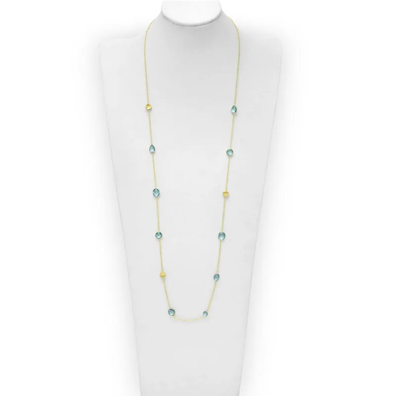 18K Goldtone Plated Sterling Silver Long Dainty Sky Blue Topaz Station Chain Necklace - AG Sterling - White sold by Zulily