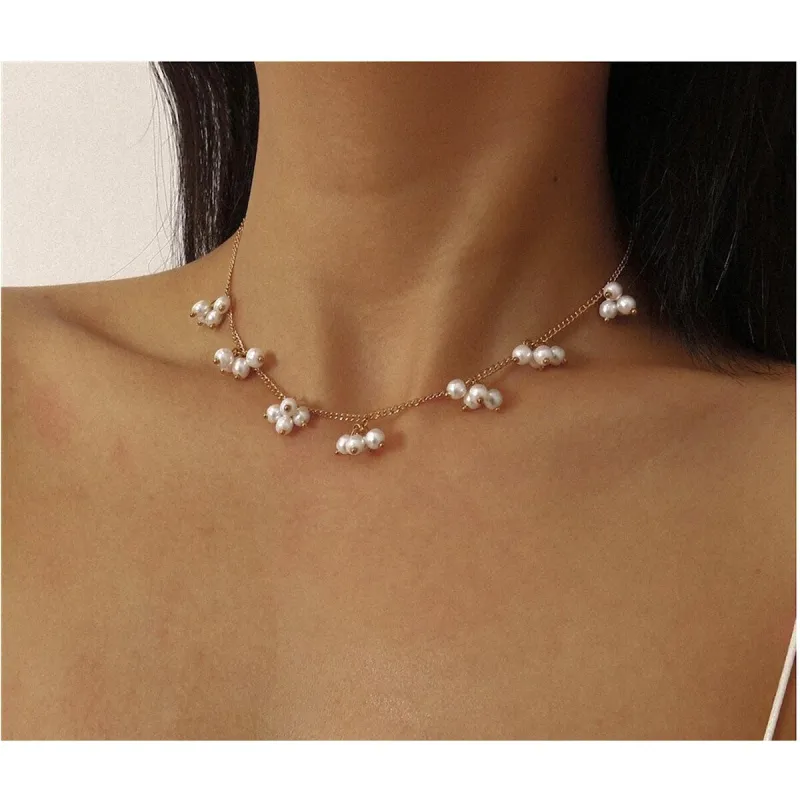 Goldtone Imitation Pearl Clustered Necklace - White sold by Zulily