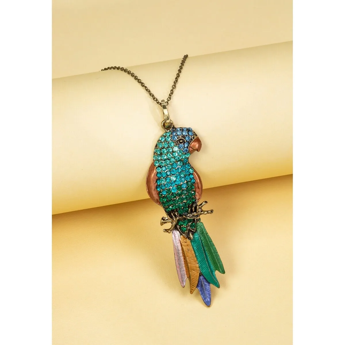 Multi Colored Crystal Parrot Pendant Necklace - White sold by Zulily