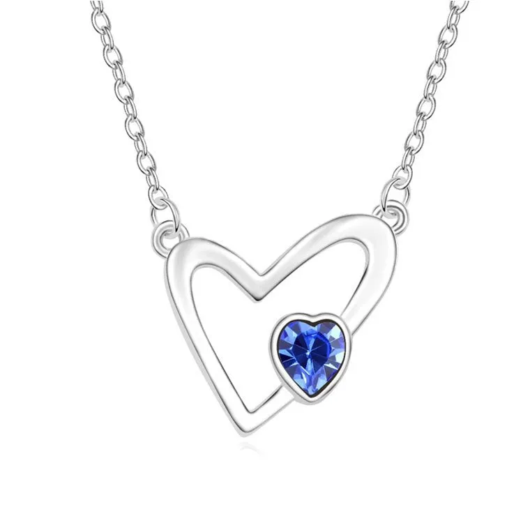 Sapphire Swarovski Crystal Open Heart Pendant Necklace - White sold by Zulily