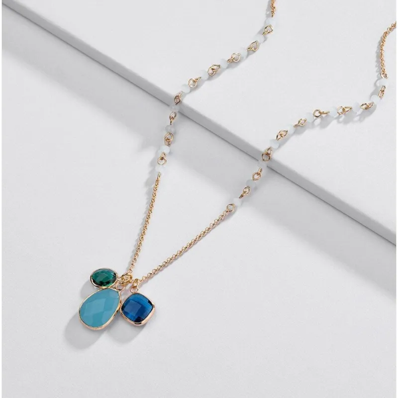 Blue Mix Crystal Clustered Necklace - White sold by Zulily