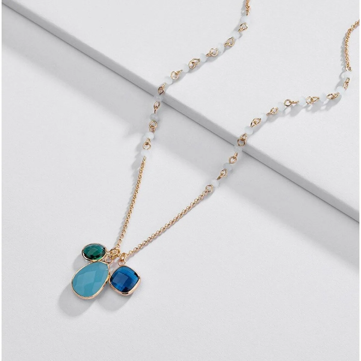 Blue Mix Crystal Clustered Necklace - White sold by Zulily