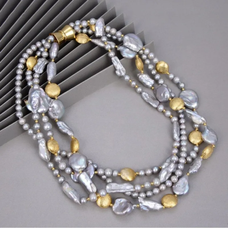 Grey Keshi Pearl Goldtone Freshwater Cultured Pearl Multi Strand Necklace - White sold by Zulily