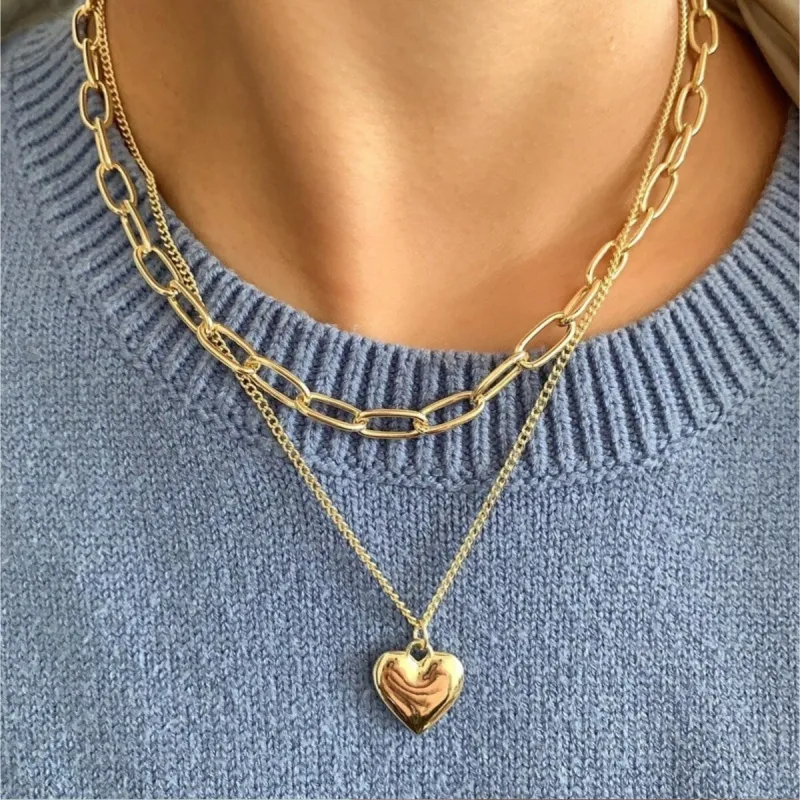 Goldtone Layered Chain Link Heart Necklace - White sold by Zulily