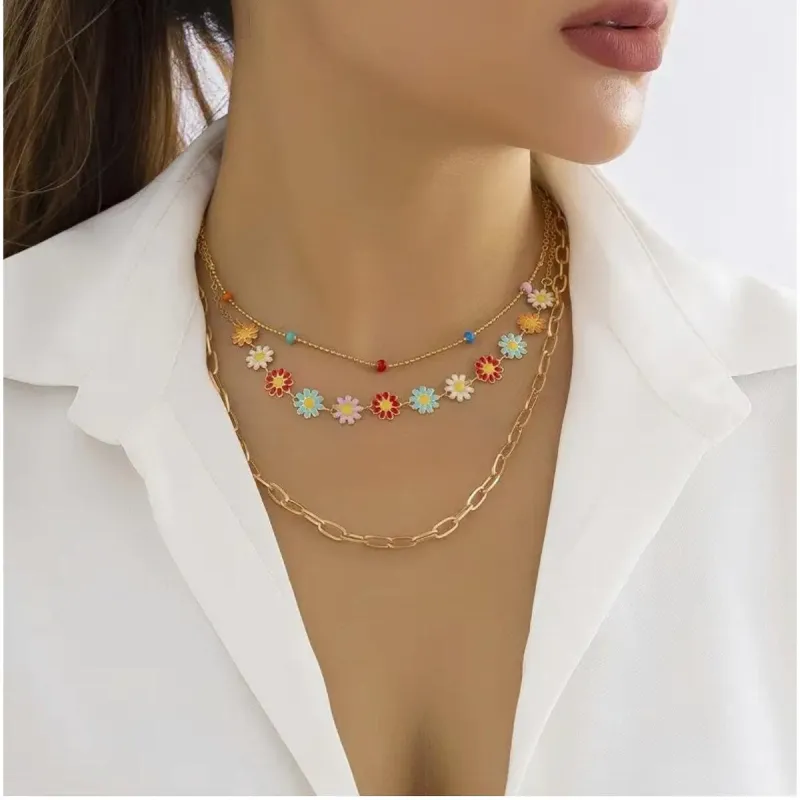 Goldtone Daisy Layered Necklace - White sold by Zulily