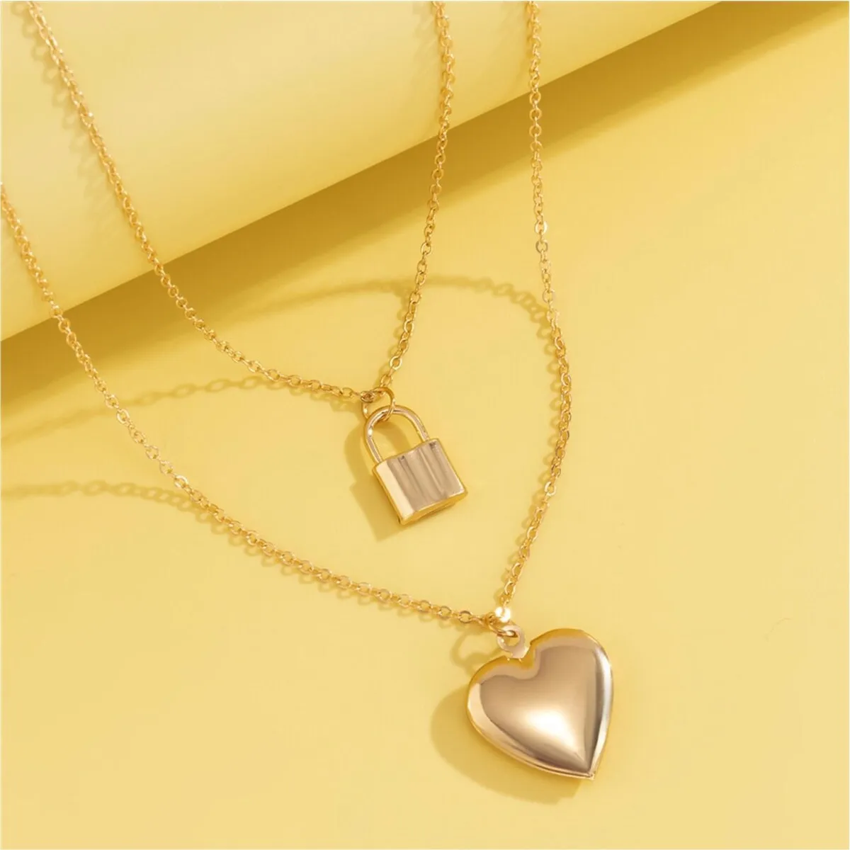 Goldtone Heart Lock Layered Necklace - White sold by Zulily