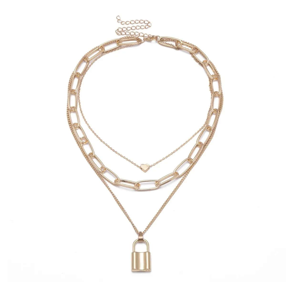 Goldtone Lock Heart Layered Necklace - White sold by Zulily