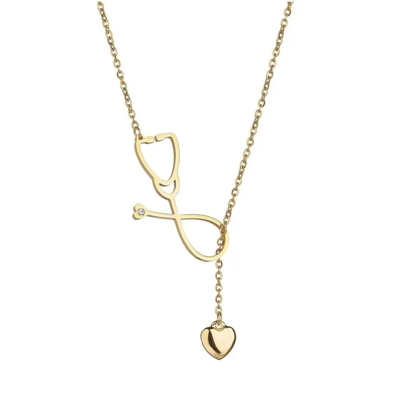 Goldtone Stethoscope Heart Lariat Necklace - White sold by Zulily