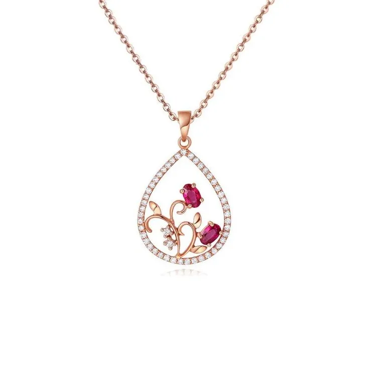 Rose Goldtone Pink Cubic Zirconia Floral Teardrop Pendant Necklace - White sold by Zulily