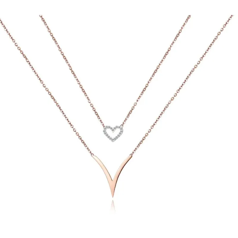 Rose Goldtone Cubic Zirconia Heart And Chevron Layered Necklace - White sold by Zulily
