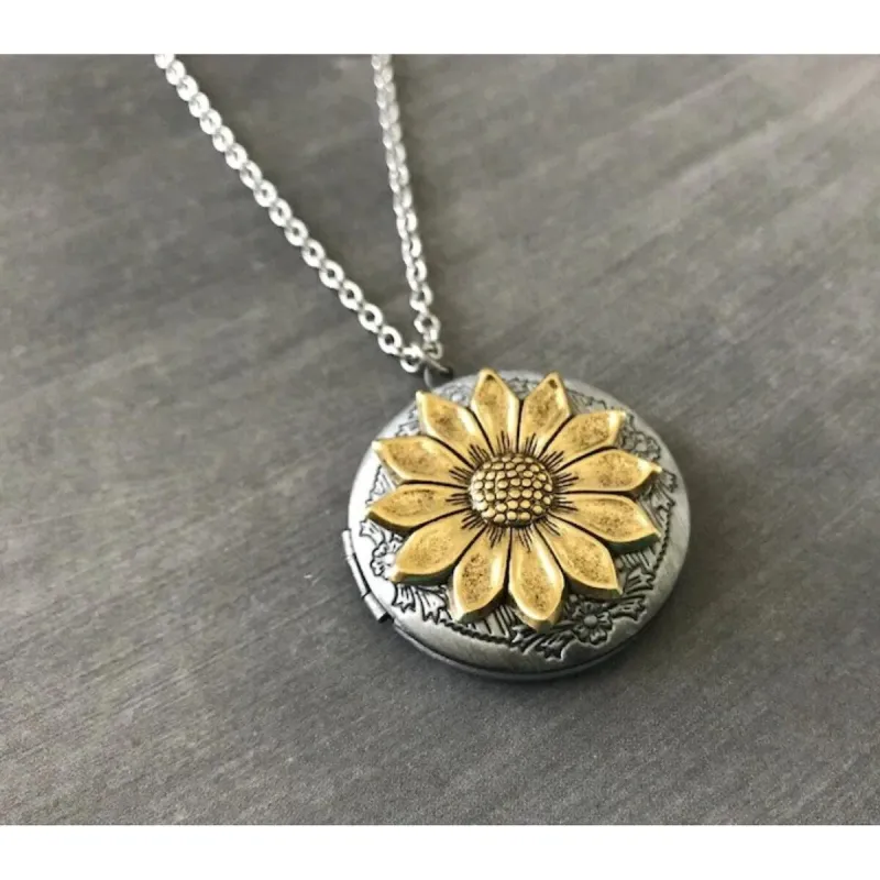 Two-tone Sunflower Locket Pendant Necklace - White sold by Zulily