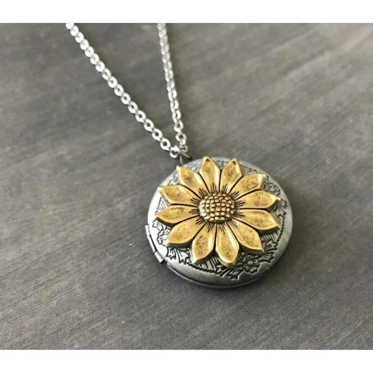 Two-tone Sunflower Locket Pendant Necklace - White sold by Zulily