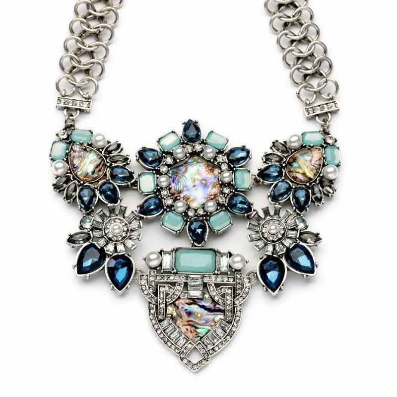 Green Multi Colored Crystal Statement Necklace - White sold by Zulily