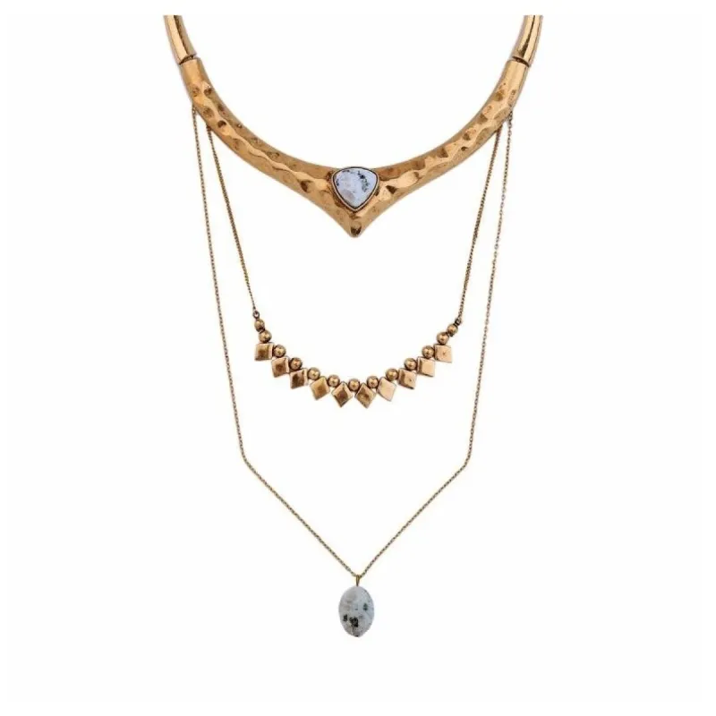 Goldtone Geometric Layered Necklace - White sold by Zulily