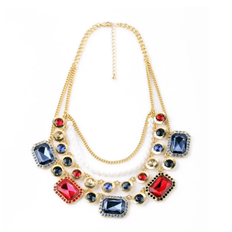 Jewel Tone Rectangular Circular Crystals Layered Necklace - White sold by Zulily