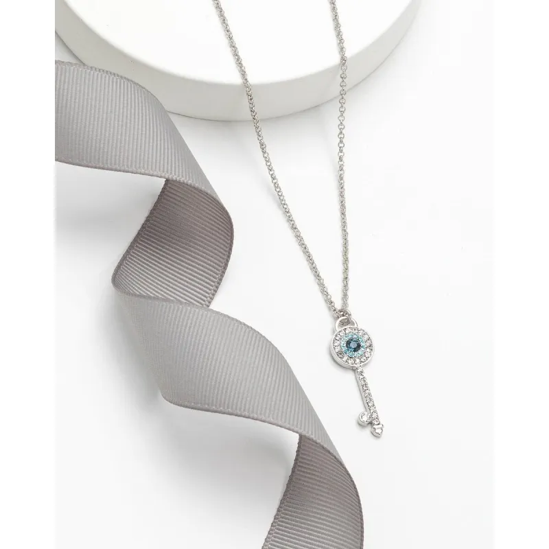 Blue Clear Swarovski Crystal Key Necklace - White sold by Zulily