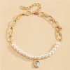 Goldtone Imitation Pearl Necklace With Crystal - White sold by Zulily