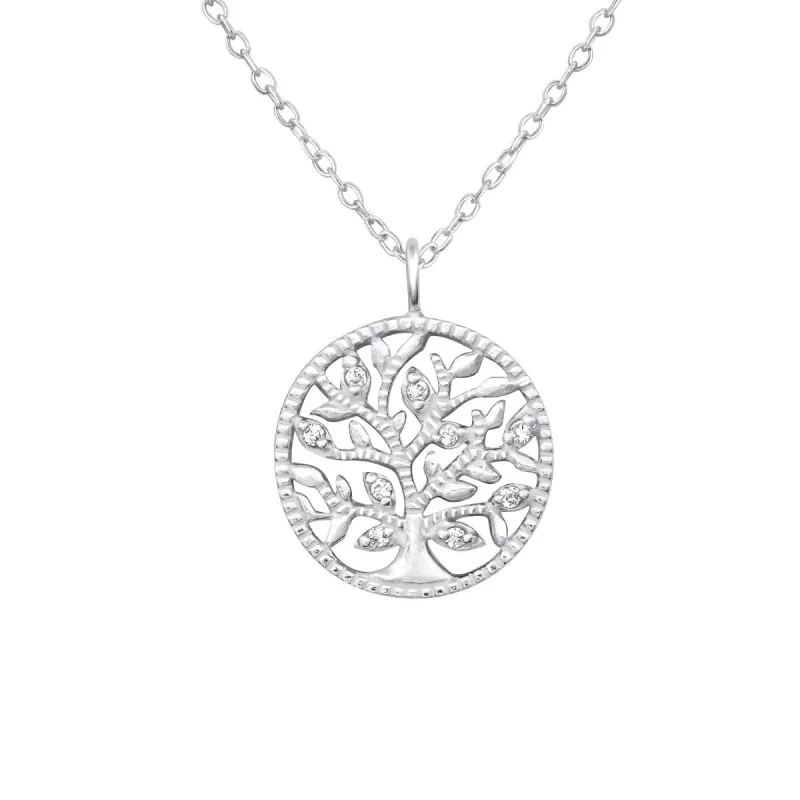 Sterling Silver Tree Of Life Round Pendant Necklace - White sold by Zulily