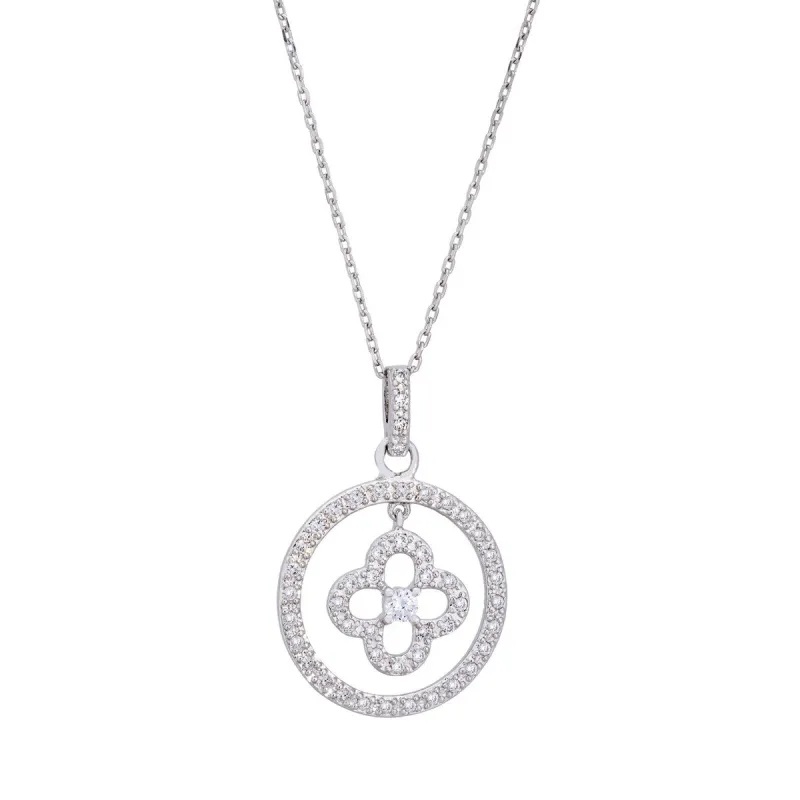 Cubic Zirconia & Sterling Silver Circle Four Leaf Clover Pendant Necklace - White sold by Zulily